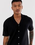 Asos Design Knitted Revere Polo Shirt In Black - Black