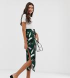 Asos Design Tall Midi Skirt With Side Split In Brush Print - Multi