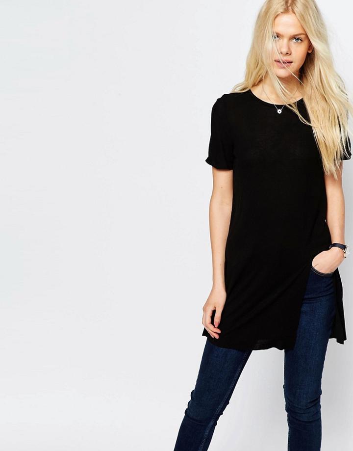 Asos Longline Top With Front Split - Black