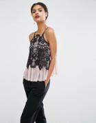 Asos Cami In Knitted Chiffon And Lace - Pink