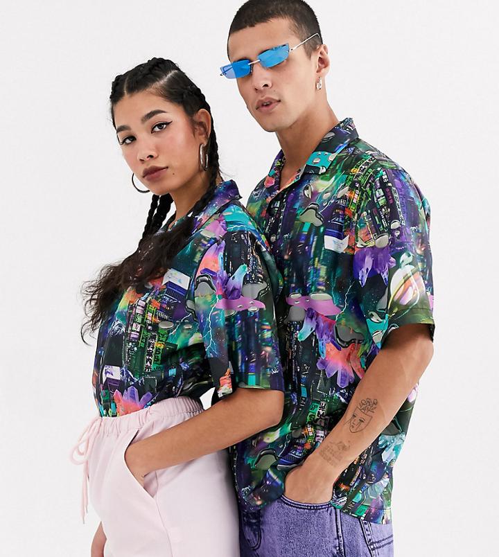 Collusion Unisex Nylon Skyline Print Shirt