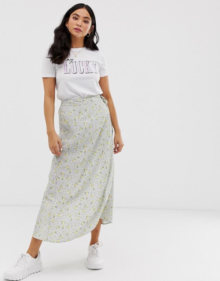 Nobody's Child Wrap Midi Skirt In Ditsy Floral-blue
