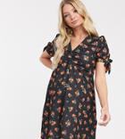 Asos Design Maternity Tie Sleeve Mini Dress In Floral Print - Multi