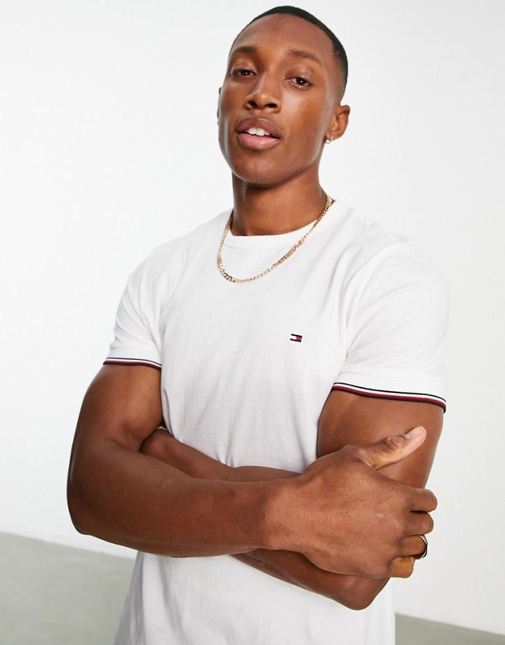 Tommy Hilfiger Icon Logo Tipped Cuff T-shirt In White