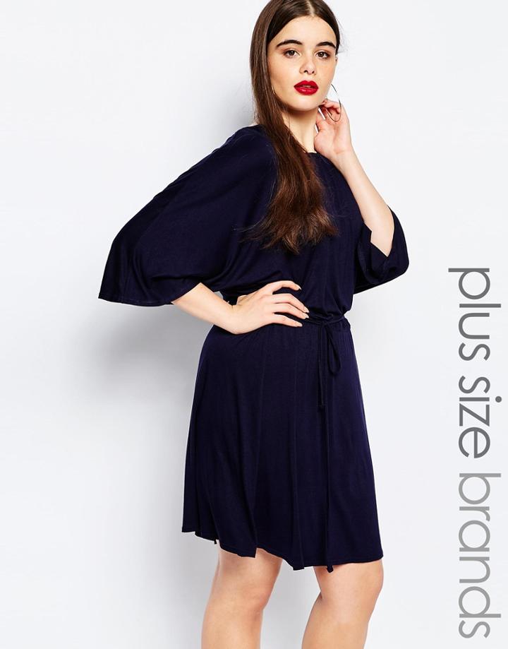 Club L Plus Dress With Kimono Sleeves - Navy