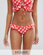 Asos Fuller Bust Exclusive Gingham Frill Bikini Bottom - Red