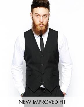Asos Slim Fit Vest In Black Pindot - Black