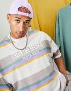 Asos Design Oversized Stripe T-shirt In Ecru With Colorado Embroidery-multi