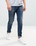 Selected Jeans Anti Fit In Mid Blue - Blue