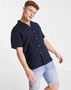 Gant Riviera Linen Regular Fit Short Sleeve Shirt In Marine Navy