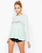 Wildfox Princess Long Sleeve Top With Hollywood Print - Rainy Day Blue