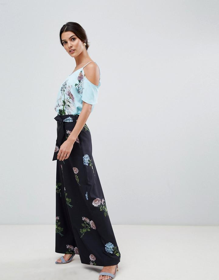 Oasis Floral Printed Culotte Pants - Navy