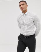 Asos Design Stretch Slim Ditsy Shirt With Floral - White
