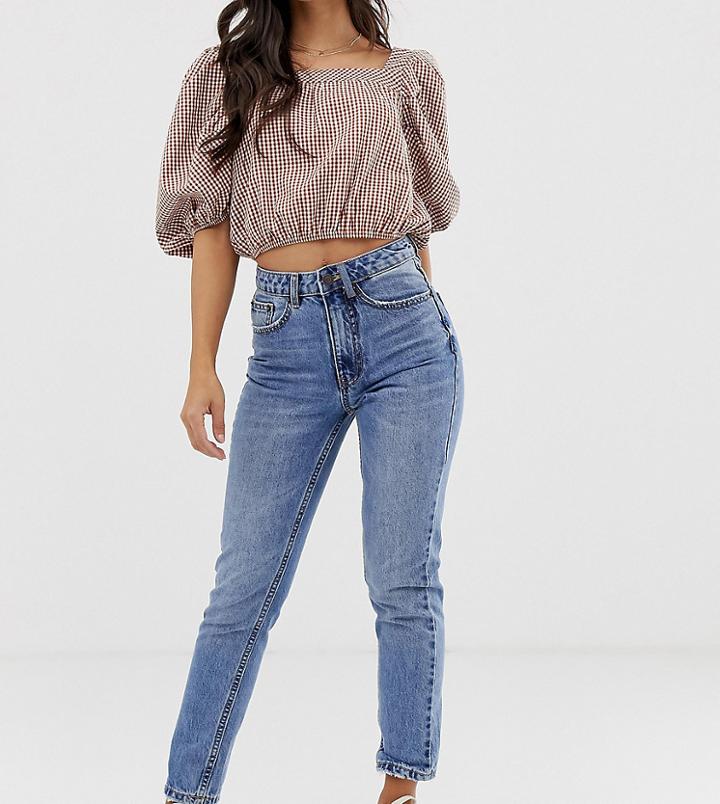 Vero Moda Petite High Waist Acid Wash Mom Jean - Blue