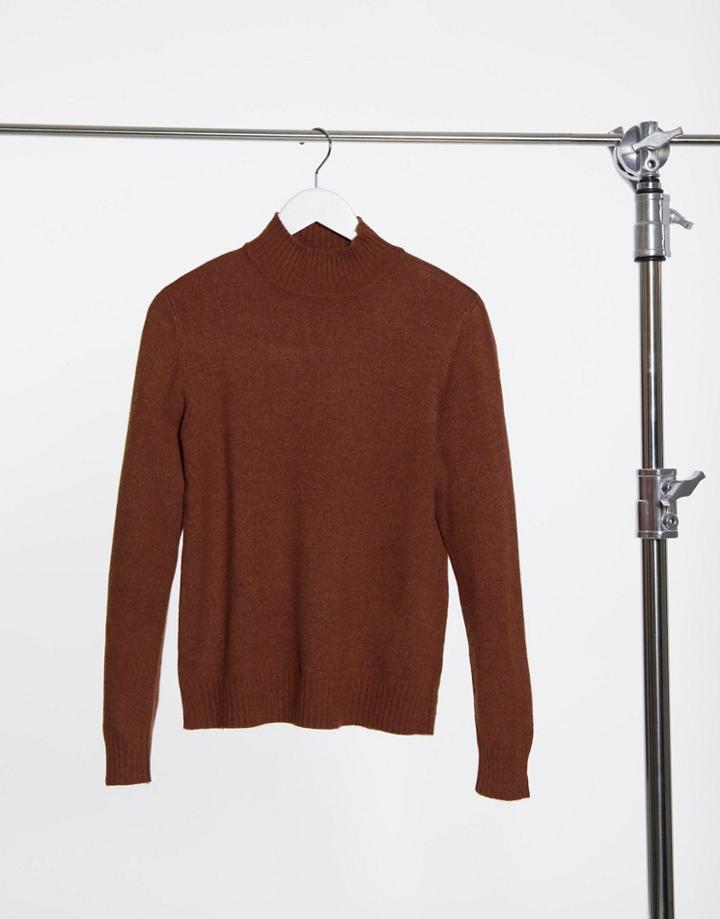 Vila High Neck Knitted Sweater In Rust-red