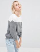 H.one Paneled Sweater In Gray & White