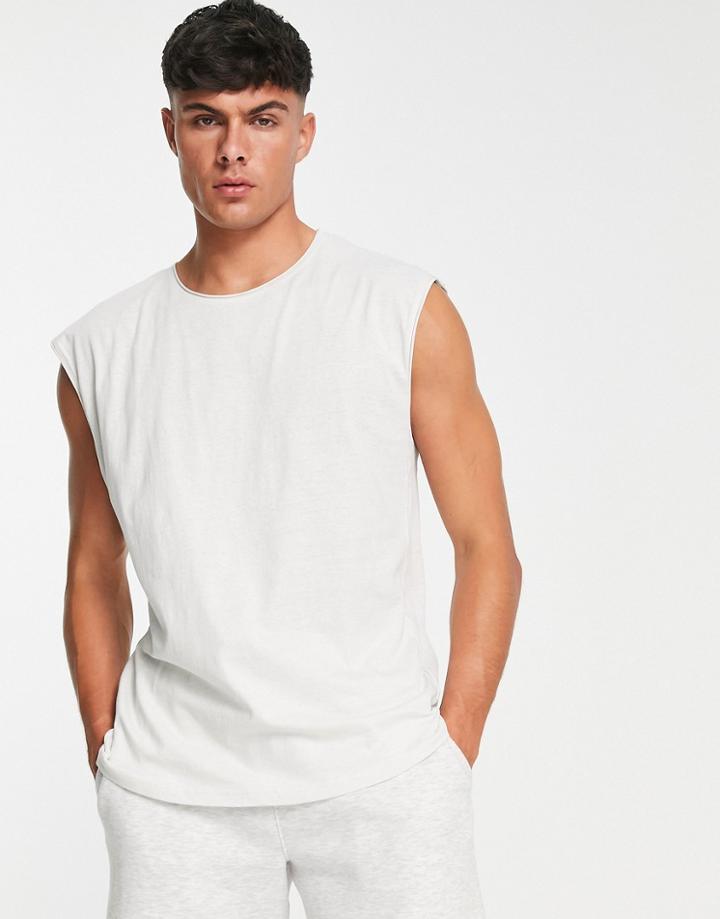 Brave Soul Raw Edge Sleeveless T-shirt Tank Top In Silver Gray