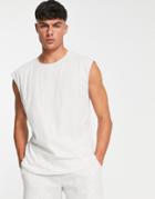 Brave Soul Raw Edge Sleeveless T-shirt Tank Top In Silver Gray
