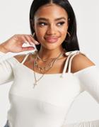 Na-kd X Pamela Knitted Top With Tie Shoulder In Off White
