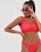 Asos Design Fuller Bust Mix And Match V Front Crinkle Crop Bikini Top In Shiny Red Dd-f