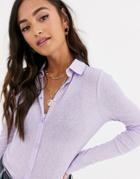 Asos Design Mesh Button Shirt In Lilac-purple