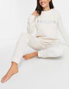 Women'secret Cable Knit Sweatshirt And Sweatpants Weekend Motif Lounge Set In White