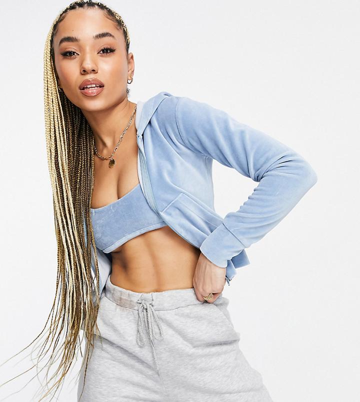 Asyou Set Velour Hoodie In Blue-blues