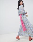 Unique 21 Floral Dress With Pink Belt - Blue