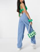 Asos Design High Rise 'relaxed' Dad Jeans With Pleat Fronts In Midwash-blues