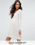 Asos Maternity Knitted Swing Dress With V Neck - Beige