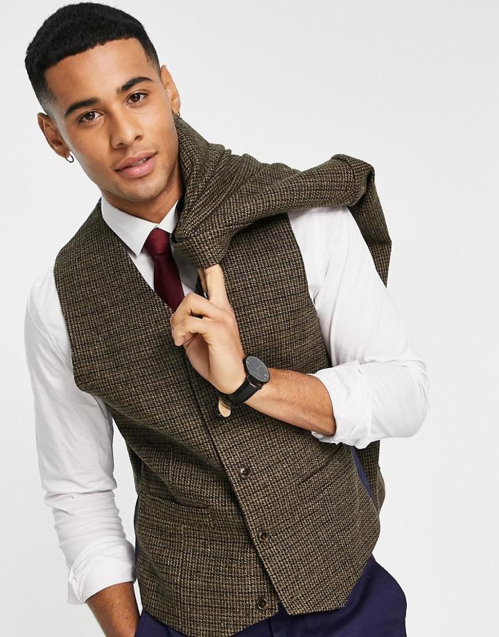 Asos Design Slim Dogtooth Check Vest In Brown