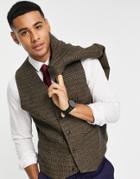 Asos Design Slim Dogtooth Check Vest In Brown