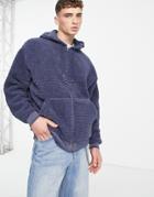 Asos Design Oversized Hoodie In Blue Shearling-blues