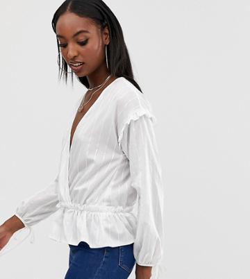 Outrageous Fortune Tall Wrap Front Ruched Blouse In White - White