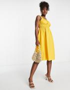 Urban Revivo Ruched Bodice Midi Dress In Orange