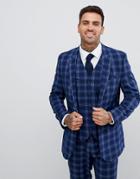 Asos Design Wedding Skinny Suit Jacket In Tonal Blue Check - Blue