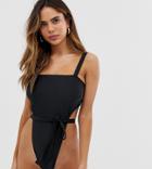Wolf & Whistle Fuller Bust Exclusive Eco High Leg Belted Swimsuit In Black - Black
