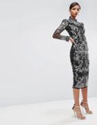 Asos Red Carpet Embellished Fringe Midi Pencil Dress - Black