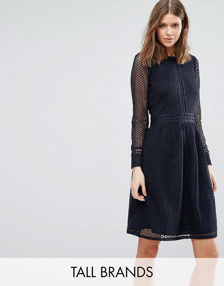 Y.a.s Tall Hemp All Over Lace Long Sleeve Skater Dress - Black