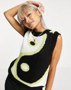 Topshop Knitted Yin Yang Tank In Mono-black