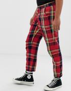 Asos Design Relaxed Pants In Red Check - Red