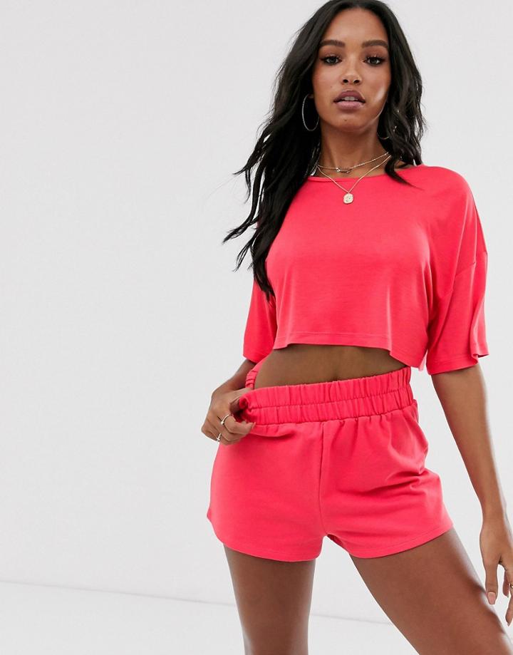 Asos Design Lounge Mix And Match Drop Shoulder Crop Tee - Red