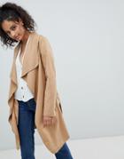 Brave Soul Belted Coat With Oversized Lapel - Brown