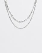 Asos Design Multirow Necklace With Paperclip Design And Hardware Link In Silver - Silver