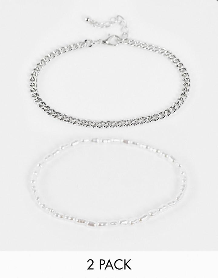 Designb 2-pack Glass, Faux Pearl & Chain Bracelets In Multi