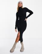 Y.a.s Biriella High Neck Midi Knit Dress In Black