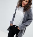 Asos Design Tall Oversize Cardigan In Chunky Rib With Buttons - Gray