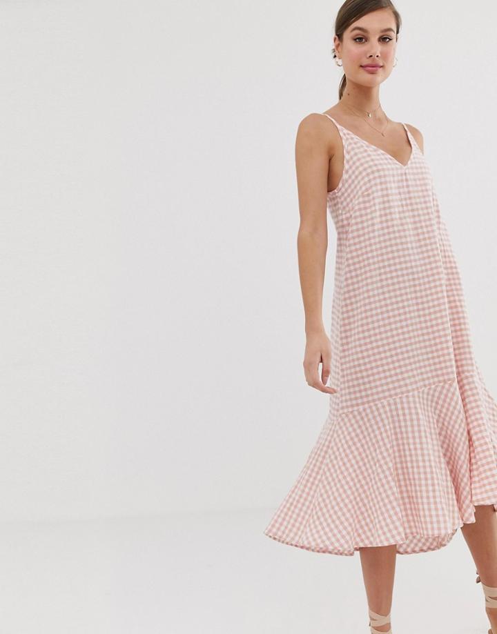 Mango Check Cami Dress In Pink - Multi