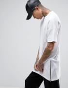 Asos Super Longline T-shirt With Extreme Long Side Zips In Textured Mesh Fabric - White