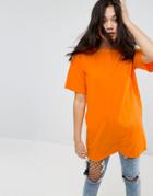 Asos T-shirt With Button Neck In Washed Oversized Fit - Orange